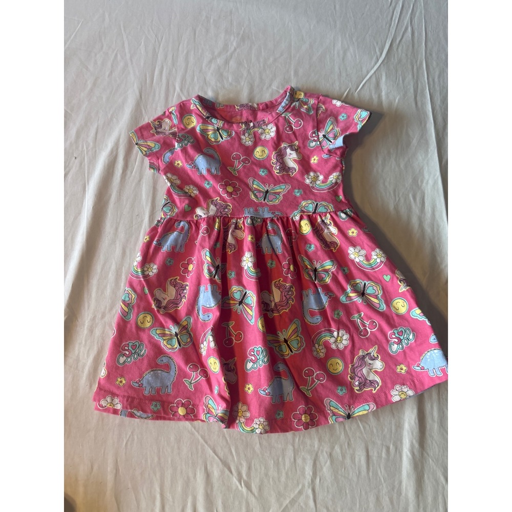 Anko‎ Knit Skater Dress Toddler Girls 2 Pink Excellent Unicorn Dinosaur Rainbow